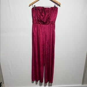 Entro Strapless Velvet Wide Leg Hot Pink Jumpsuit Size Large